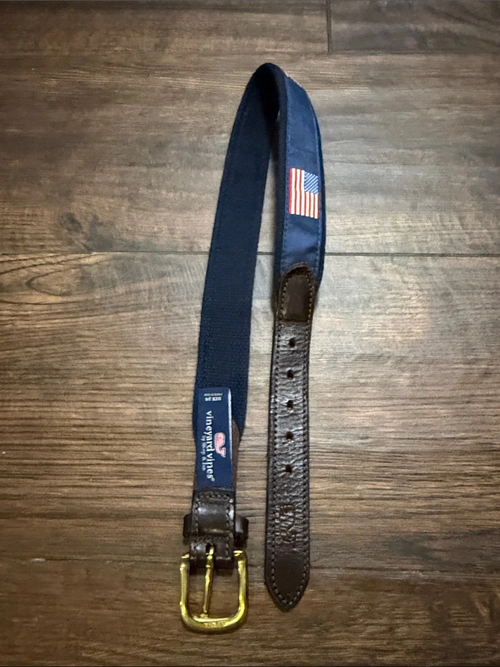 Vineyard Vines boys size 24 Navy Belt with American Flag Embroidery